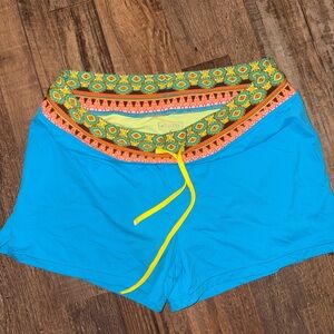 Athleta Blue Shorts with Multicolor Patterned Waistband